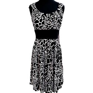 R&M RICHARDS Black‎ Beige Giraffe Print Midi Wide Waistband Sleeveless Dress 14